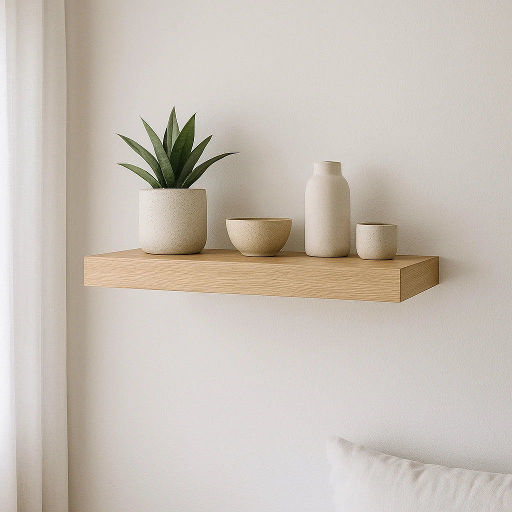 White oak custom floating shelves
